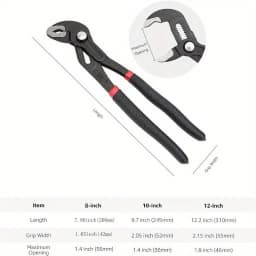 3‑Piece Quick Release Groove Joint Water Pump Pliers Set, Drop Forged Chrome Vanadium Steel, 8/10/12 Inch Black Hand Tool for Plumbing Repair