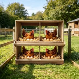 4-Piece Wooden Chicken Egg-Laying Nesting Boxes - In Natural Wood Color Chicken Nesting Box, 4 Compartment Wooden Nesting Boxes for Chickens with Perches, Floor Mount Chicken Nesting Boxes for Homes Farms Chicken Houses Backyards Courtyards