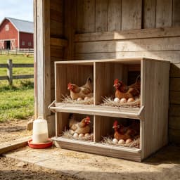4-Piece Wooden Chicken Egg-Laying Nesting Boxes - In Natural Wood Color Chicken Nesting Box, 4 Compartment Wooden Nesting Boxes for Chickens with Perches, Floor Mount Chicken Nesting Boxes for Homes Farms Chicken Houses Backyards Courtyards