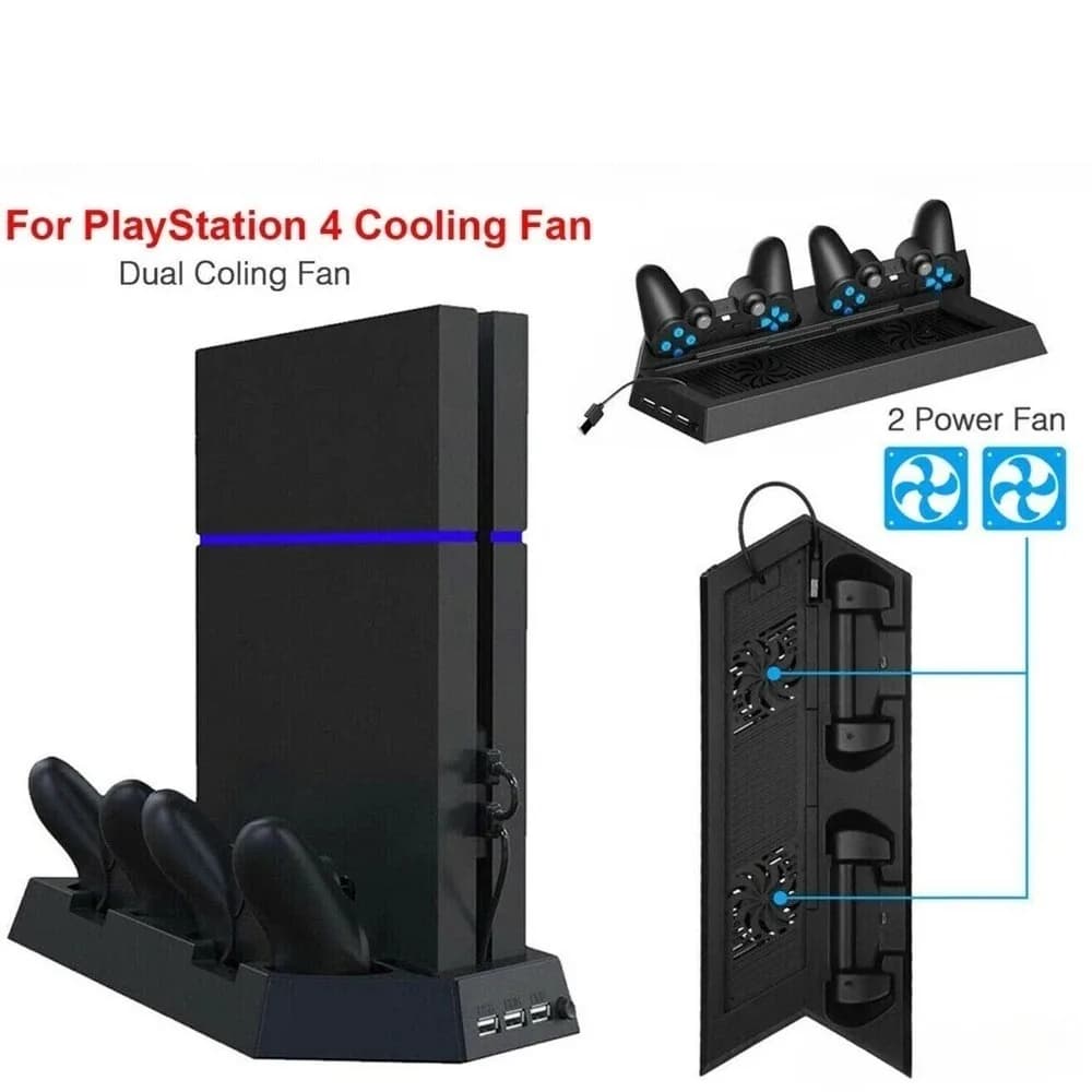 For PS4 Cooling Station Vertical Stand 2 Controller Charging Dock For PlayStation 4,Game controller cooler accessories, cooling control bracket, cooler fan