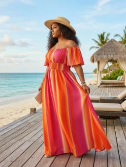Plus Size Off Shoulder Short Flutter Sleeve Smocked Waist Floor Length Dress For Women Beach Resort Holiday Loose Long Dress