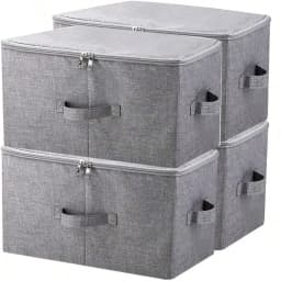 4-Pack Extra Large Fabric Storage Boxes With Linen Cover And Plastic Tray Foldable Storage Organizer For Bedding, Suitable For Wardrobes, Bedrooms, Kitchens, Books Multi-Purpose Storage Organizer