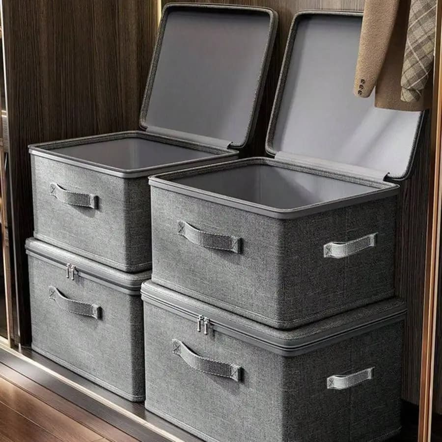 4-Pack Extra Large Fabric Storage Boxes With Linen Cover And Plastic Tray Foldable Storage Organizer For Bedding, Suitable For Wardrobes, Bedrooms, Kitchens, Books Multi-Purpose Storage Organizer