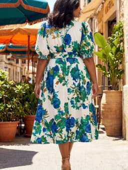 Plus Size Shirt Collar Puff Short Sleeve Waist Tie Midi Dress For Women Daily Resort Vacation A Line Flowy Long Dress