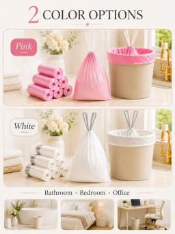 200Pcs Pink & White Drawstring Trash Bags – 4–5 Gallon Small Garbage Bags, Heavy Duty Leakproof Odor-Control Liners For Bathroom, Kitchen, Bedroom & Home Use, Durable Strong Household Waste Bags