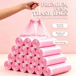 200Pcs Pink & White Drawstring Trash Bags – 4–5 Gallon Small Garbage Bags, Heavy Duty Leakproof Odor-Control Liners For Bathroom, Kitchen, Bedroom & Home Use, Durable Strong Household Waste Bags