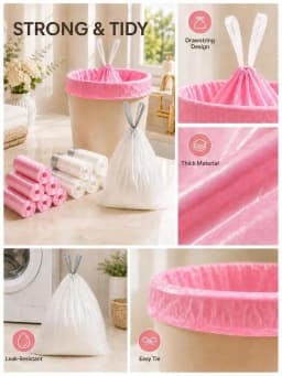 200Pcs Pink & White Drawstring Trash Bags – 4–5 Gallon Small Garbage Bags, Heavy Duty Leakproof Odor-Control Liners For Bathroom, Kitchen, Bedroom & Home Use, Durable Strong Household Waste Bags