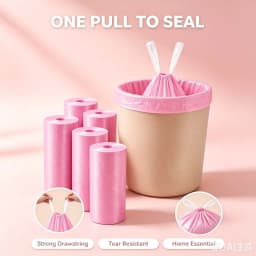 200Pcs Pink & White Drawstring Trash Bags – 4–5 Gallon Small Garbage Bags, Heavy Duty Leakproof Odor-Control Liners For Bathroom, Kitchen, Bedroom & Home Use, Durable Strong Household Waste Bags