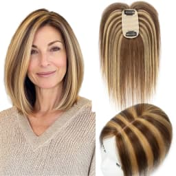 5x9cm Natural Human Hair Toppers For Women Silk Base Weightless Cover Wide Hairpart/Grey Hair P4-27 Highlight Piano Breathable Daily Use