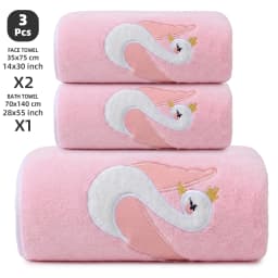 3-Piece Towel Set, 1 Bath Towel + 2 Hand Towels, Elegant Swan Embroidery Pattern, Soft and Comfortable, Skin-Friendly, Highly Absorbent, Quick-Drying Towel, Coral Fleece Material
