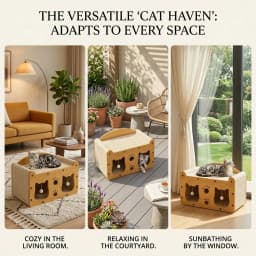 Cardboard Cat Scratcher House 2-In-1 With Interactive Ball, Durable Cat Lounge Rest Bed, Grinding Toy For Kittens & Adult Cats, Indoor Multi-Functional Cat Furniture
