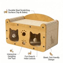 Cardboard Cat Scratcher House 2-In-1 With Interactive Ball, Durable Cat Lounge Rest Bed, Grinding Toy For Kittens & Adult Cats, Indoor Multi-Functional Cat Furniture