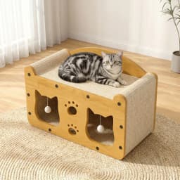 Cardboard Cat Scratcher House 2-In-1 With Interactive Ball, Durable Cat Lounge Rest Bed, Grinding Toy For Kittens & Adult Cats, Indoor Multi-Functional Cat Furniture