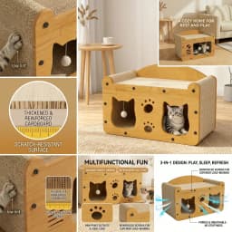 Cardboard Cat Scratcher House 2-In-1 With Interactive Ball, Durable Cat Lounge Rest Bed, Grinding Toy For Kittens & Adult Cats, Indoor Multi-Functional Cat Furniture