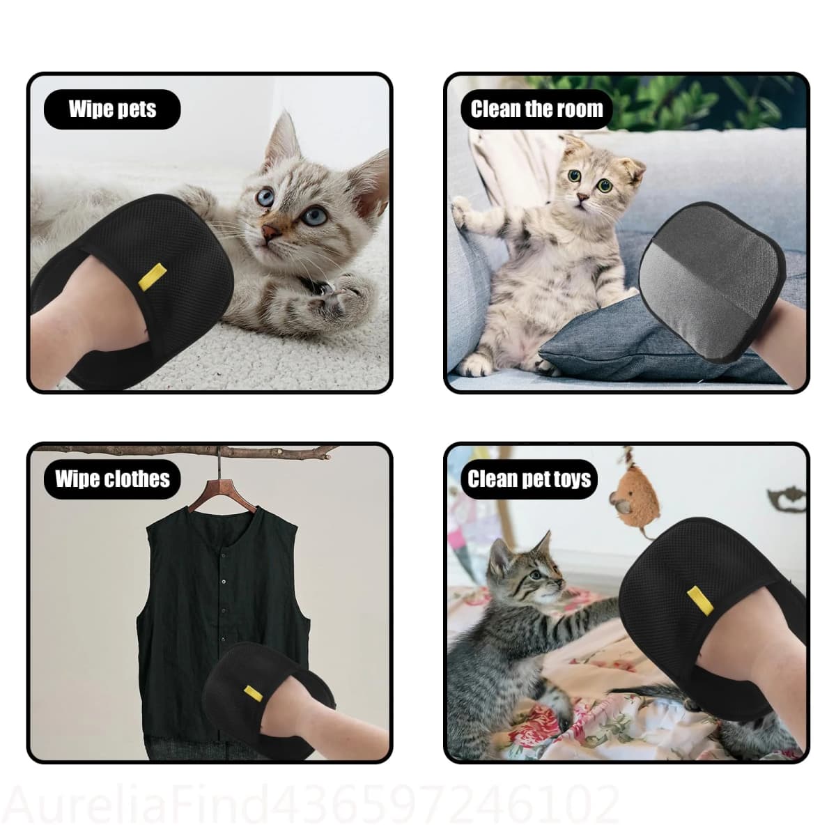 Reusable Static Pet Hair Removal Gloves Double Sided Pet Grooming Gloves Fur Remover for Pets Carpets Furniture