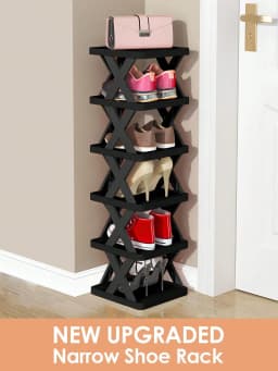 6/9-Tier Vertical Narrow Shoe Rack Space Saving Standing Shoe Organizer for Entryway Closet Hallway Black White