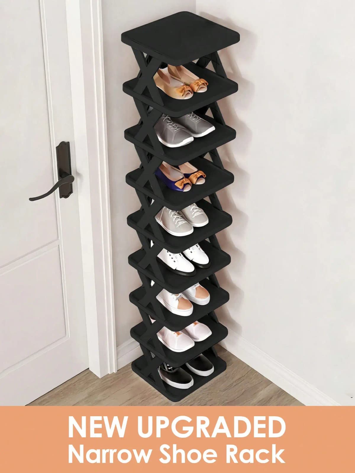 6/9-Tier Vertical Narrow Shoe Rack Space Saving Standing Shoe Organizer for Entryway Closet Hallway Black White