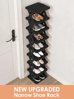 6/9-Tier Vertical Narrow Shoe Rack Space Saving Standing Shoe Organizer for Entryway Closet Hallway Black White