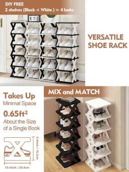 6/9-Tier Vertical Narrow Shoe Rack Space Saving Standing Shoe Organizer for Entryway Closet Hallway Black White