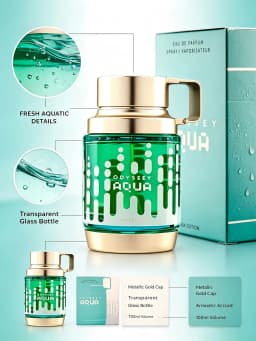 Armaf Odyssey Aqua Men's EDP, 3.4 oz/100ml, 1 Bottle, Fresh Aquatic Aromatic Long Lasting Cologne, Men's Fragrance Gift, Birthday, Anniversary, Fall, Thanksgiving, Black Friday, Christmas, New Year Holiday Gift