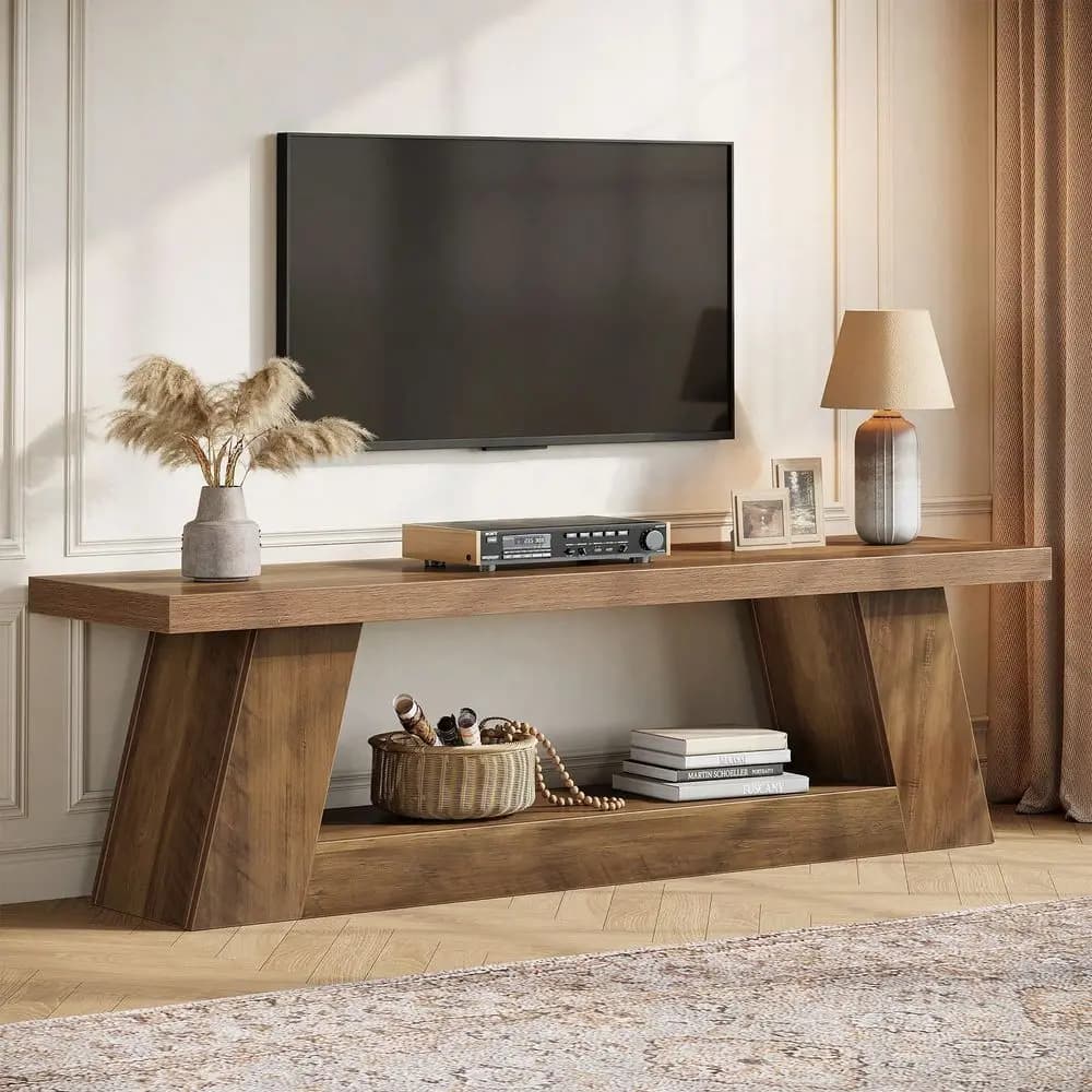 63 Rustic TV Stand For 55 60 65 75Inch TVs, Long Media TV Console With Storage Shelve, Entertainment Center Television Stand Fo