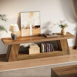 63 Rustic TV Stand For 55 60 65 75Inch TVs, Long Media TV Console With Storage Shelve, Entertainment Center Television Stand Fo