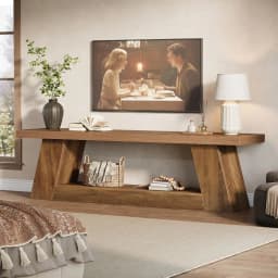 63 Rustic TV Stand For 55 60 65 75Inch TVs, Long Media TV Console With Storage Shelve, Entertainment Center Television Stand Fo