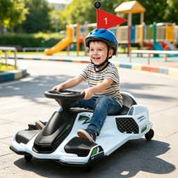 12V Electric Drift Go Kart For Kids, 7.5 MPH Ride On Racing Car, 5 Wheels, LED Lights, Music, Variable Speed, 110 LB Capacity