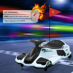 12V Electric Drift Go Kart For Kids, 7.5 MPH Ride On Racing Car, 5 Wheels, LED Lights, Music, Variable Speed, 110 LB Capacity