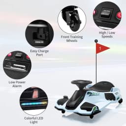 12V Electric Drift Go Kart For Kids, 7.5 MPH Ride On Racing Car, 5 Wheels, LED Lights, Music, Variable Speed, 110 LB Capacity