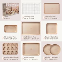 9-Piece Baking Pans Set for Home Kitchen Use, Nonstick Diamond Texture Aluminum with Gold Finish, Oven-Safe Stackable Non Toxic