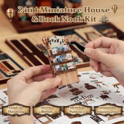 Original CUTEBEE 241pcs Journey Trace Bookshop Book Nook Kit joy nook DIY Miniature House Kit for Adults Booknook Bookstore Bookshelf 3D Wooden Puzzles Gifts for Women Teenagers tinycraft 3D Wooden Puzzle Bookshelf Insert Decor with LED Light girl Gifts
