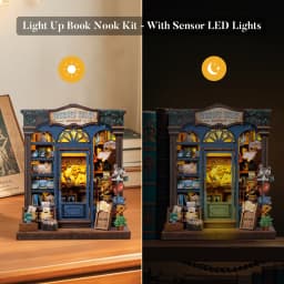 Original CUTEBEE 241pcs Journey Trace Bookshop Book Nook Kit joy nook DIY Miniature House Kit for Adults Booknook Bookstore Bookshelf 3D Wooden Puzzles Gifts for Women Teenagers tinycraft 3D Wooden Puzzle Bookshelf Insert Decor with LED Light girl Gifts