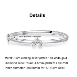 D Color VVS1 Moissanite Bangle, GRA‑Certified S925 Sterling Silver Dainty Stackable Fine Jewelry, 17‑18cm Wrist Size Elegant Wedding Gift for Women Daily Party Wear