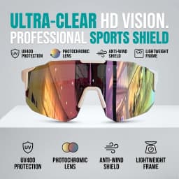 Polarized Sports Sunglasses for Men Women Photochromic Cycling Glasses UV400 Protection Windproof Goggles for Skiing Mountaineering Running Fishing Large Shield Lens Fashionable Colorful Mirrored Outdoor Sport Eyewear