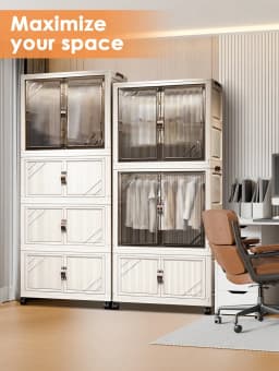 Portable Folding Wardrobe Closet with Hanging Rod & Door, Large‑Capacity Freestanding Clothes Storage Armoire, Easy‑to‑Assemble Stackable Closet Organizer for Bedroom, Apartment, Dorm & Living Room