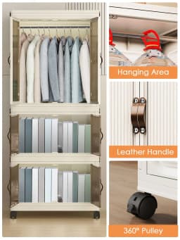 Portable Folding Wardrobe Closet with Hanging Rod & Door, Large‑Capacity Freestanding Clothes Storage Armoire, Easy‑to‑Assemble Stackable Closet Organizer for Bedroom, Apartment, Dorm & Living Room