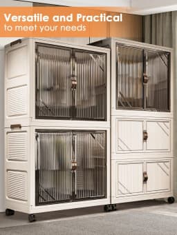 Portable Folding Wardrobe Closet with Hanging Rod & Door, Large‑Capacity Freestanding Clothes Storage Armoire, Easy‑to‑Assemble Stackable Closet Organizer for Bedroom, Apartment, Dorm & Living Room