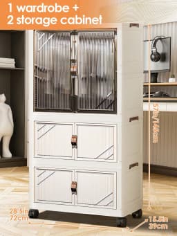Portable Folding Wardrobe Closet with Hanging Rod & Door, Large‑Capacity Freestanding Clothes Storage Armoire, Easy‑to‑Assemble Stackable Closet Organizer for Bedroom, Apartment, Dorm & Living Room