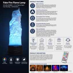 Fake Fire Flame Light with Remote Control, Simulated Flame Atmosphere LED Lamp with 24 RGBW Beads & 1.5m Flame Cloth, Stage Party DJ Decorative Lighting Effect, Black