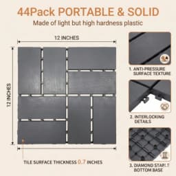 44 Pcs Interlocking Deck Tiles 12x12 Waterproof Outdoor Patio Flooring Non-Slip Plastic Snap Together Floor Mat for Backyard