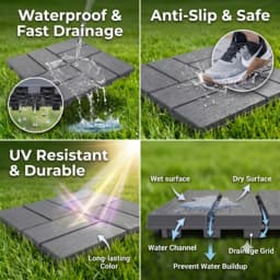44 Pcs Interlocking Deck Tiles 12x12 Waterproof Outdoor Patio Flooring Non-Slip Plastic Snap Together Floor Mat for Backyard