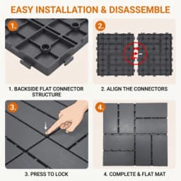 44 Pcs Interlocking Deck Tiles 12x12 Waterproof Outdoor Patio Flooring Non-Slip Plastic Snap Together Floor Mat for Backyard