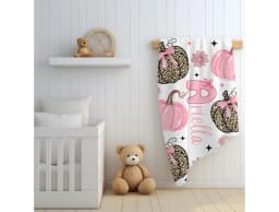 Personalized Halloween Blanket: Pink Leopard Pumpkins Velveteen Plush