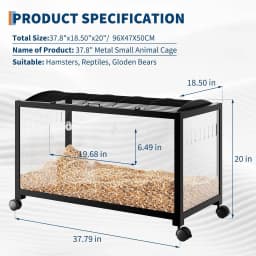 Large Hamster Cage, 3-Tier Gerbil Cages with Running Wheel, Water Bottle, Food Bowl, Ramps, Portable Hamster House with 7" Deep Glass Bottom for Syrian, Hamster, Gerbils (Metal Black)