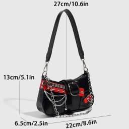 Y2K Punk Shoulder Bag For Women Retro Chain Rivet Underarm Handbag PU Leather Color‑block Sling Crossbody Bag Fashion Party Purse