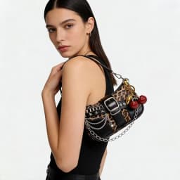 Y2K Punk Shoulder Bag For Women Retro Chain Rivet Underarm Handbag PU Leather Color‑block Sling Crossbody Bag Fashion Party Purse