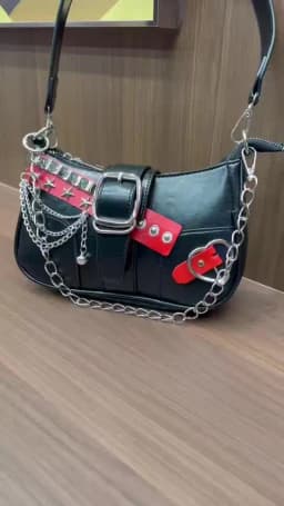 Y2K Punk Shoulder Bag For Women Retro Chain Rivet Underarm Handbag PU Leather Color‑block Sling Crossbody Bag Fashion Party Purse