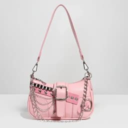 Y2K Punk Shoulder Bag For Women Retro Chain Rivet Underarm Handbag PU Leather Color‑block Sling Crossbody Bag Fashion Party Purse