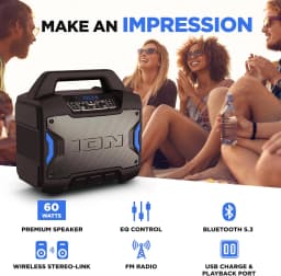 Portable Outdoor Bluetooth Speaker, 60W, Water-Resistant, with Radio, Mic Input, USB Charging, Stereo Pairing, Bass Boost & App Control - Ideal for Parties and Outdoor Events